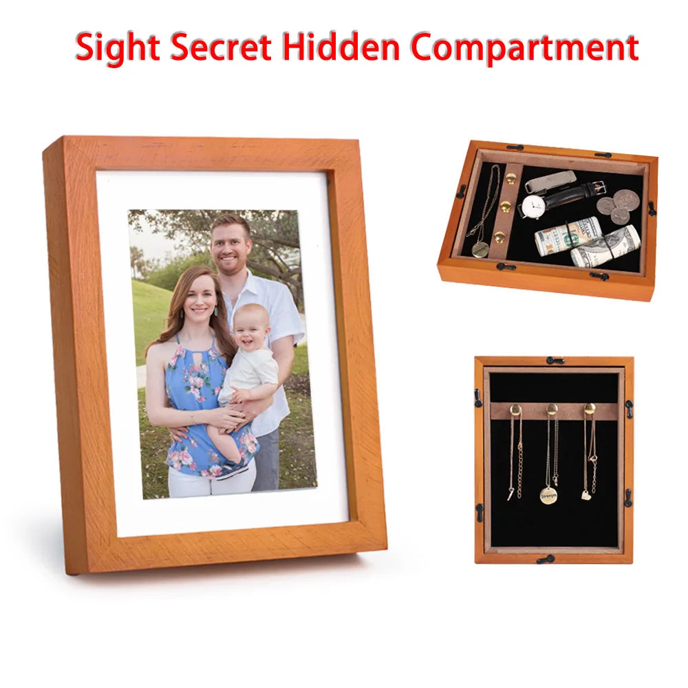 Hidden Wooden Photo Frame Sight Secret Storage Compartment Diversion Stash Safe Container Home Hide Money Cash Ring Necklace Key Good Vibrations Adult Super Store