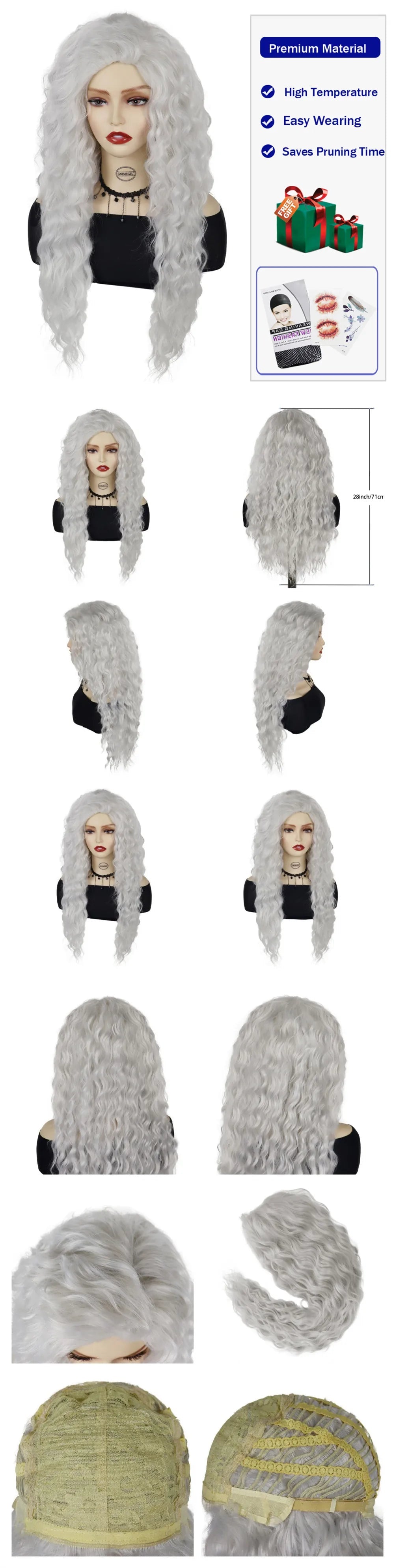 GNIMEGIL Synthetic Long Wave Cur Wigs Female Natural Brown Wig with Clip Free Part Side Bangs 80s Curly Wigs for Women Ombre Wig Good Vibrations