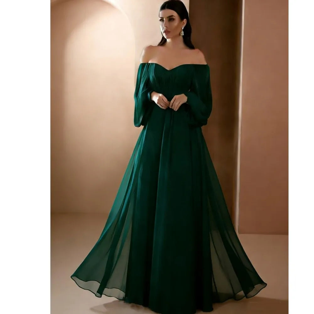 Dresses For Woman Elegant vestidos Solid Color Slim Robe Evening Dress Sexy One Line Neck Simple Style Long Sleeves Simple Style Good Vibrations