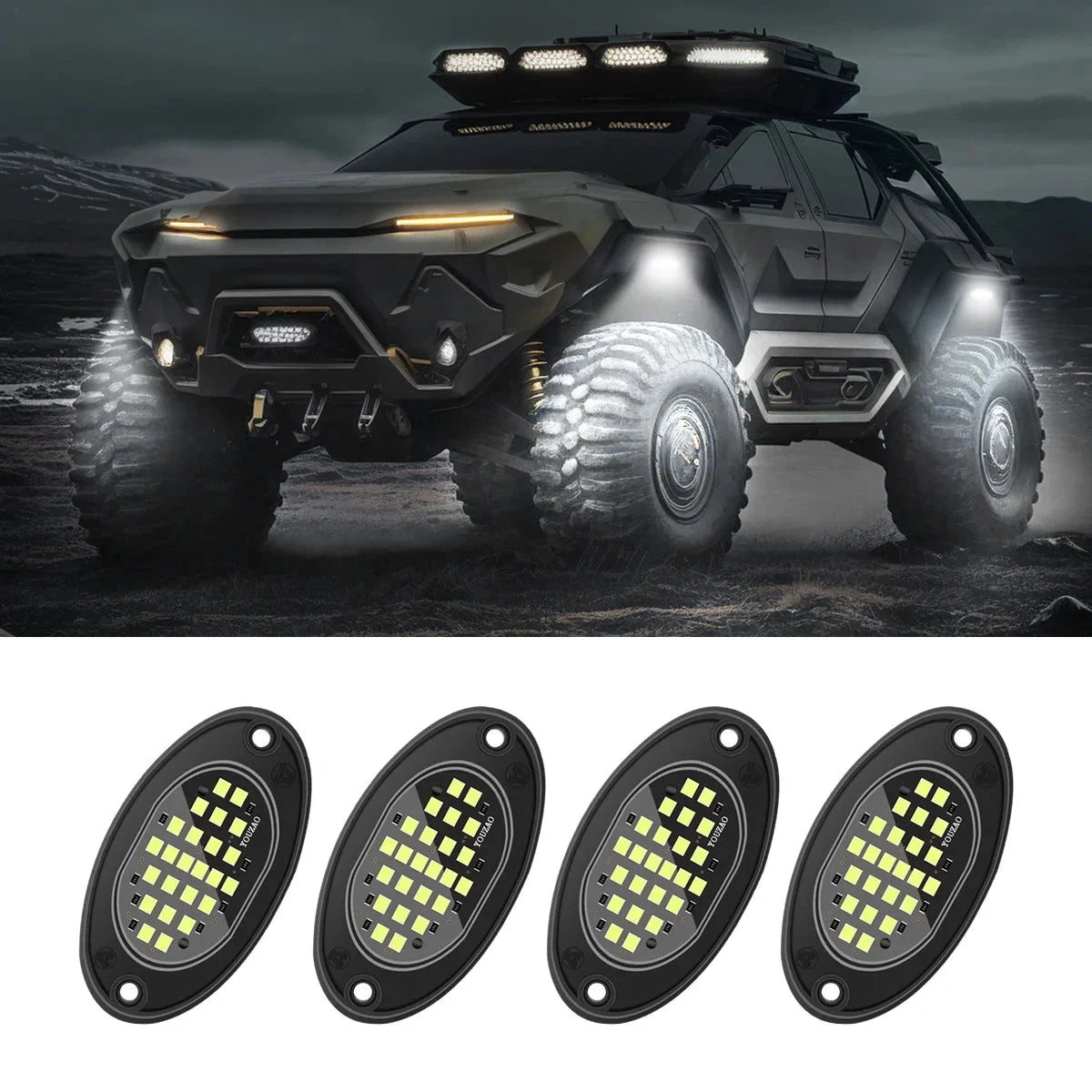 4PCS Car Chassis Light 12V LED Rock Lights 24 High Brightness Ambient Lighting For Polaris Yamaha Can-Am UTV ATV Off Road Jeep Good Vibrations