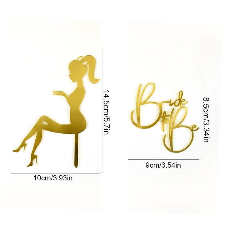 2Pcs/Set Bride To Be Cake Toppers Acrylic Wedding Cake Toppers Bridal Shower Bachelorette Hen Night Party Cake Decor Baking Tool Good Vibrations