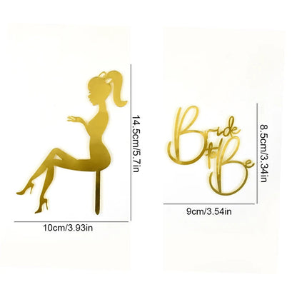 2Pcs/Set Bride To Be Cake Toppers Acrylic Wedding Cake Toppers Bridal Shower Bachelorette Hen Night Party Cake Decor Baking Tool Good Vibrations