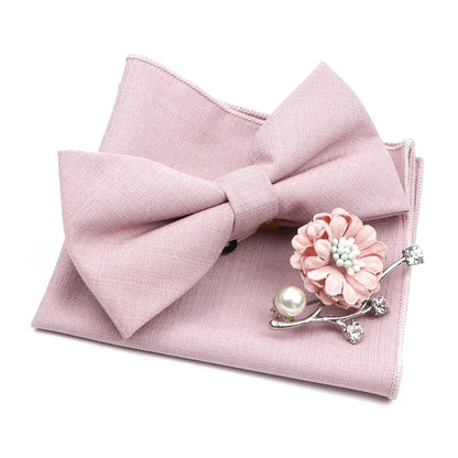 Mens Wedding Bowtie Brooch Set Romantic Solid Color Bamboo Fiber Bowknot Flower Lapel Pin Blue Pink Cravat Suit Shirt Accessory Good Vibrations