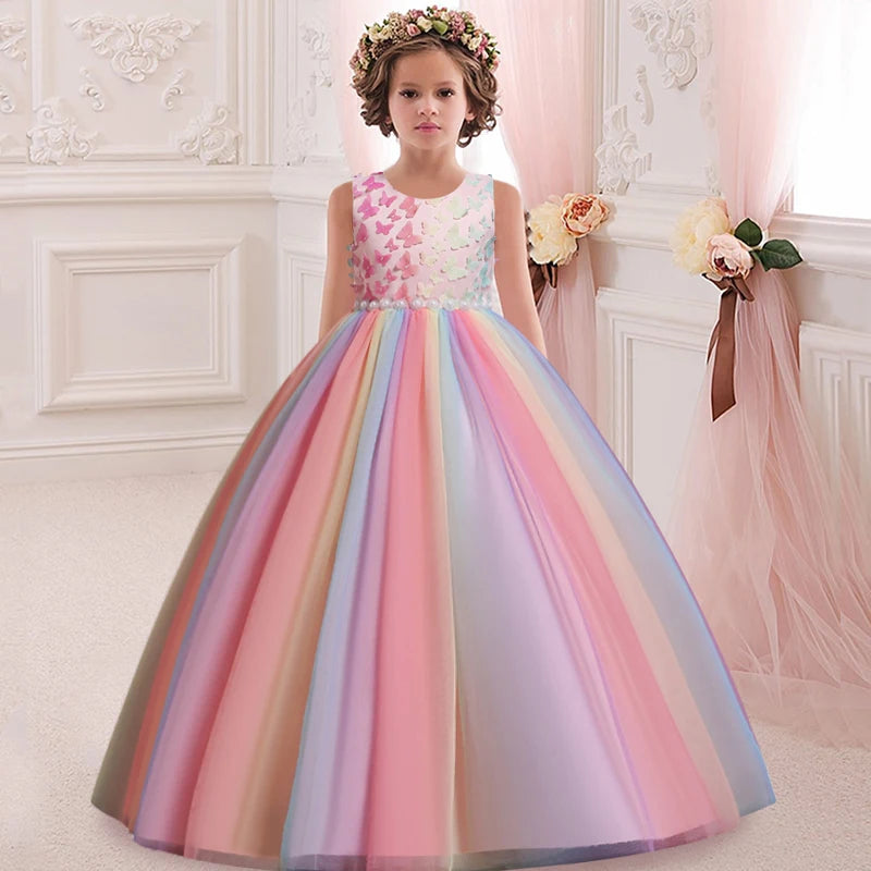 Girls' sleeveless Flower Girl Wedding Dress petal embroidery Long Dress Girls' dance performance model walk show art dress Good Vibrations