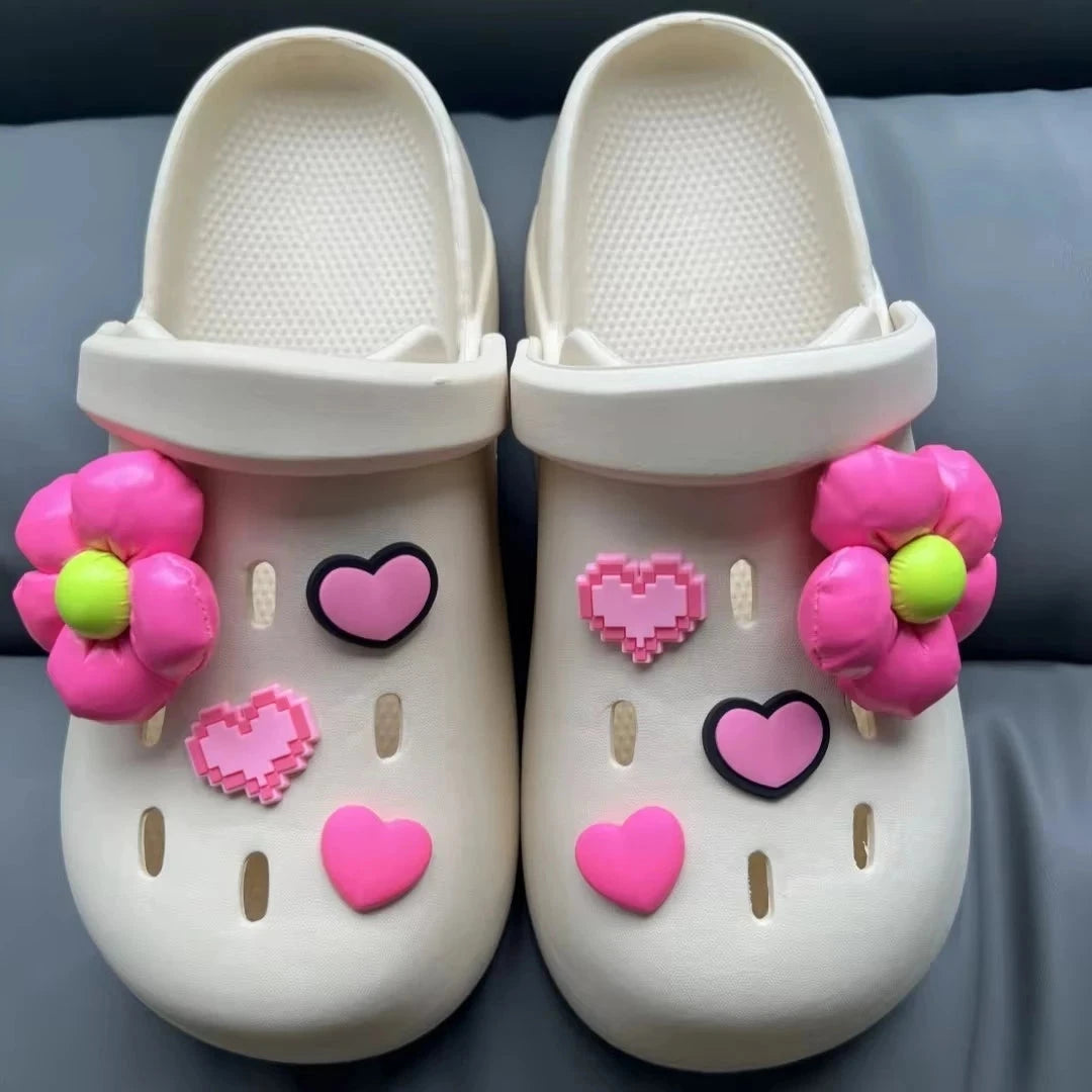 New Rose Red Leather Flower Love Set Charm Shoe Accessories Women's DIY Wristband Buckle Fashion Clogs Shoe Buckle Good Vibrations