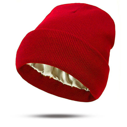 Women's Hats for Autumn&Winter-Comfortable Stylish Versatile Warm-Keeping Hairstyle-Protecting Knitted Satin Woolen Hats Good Vibrations