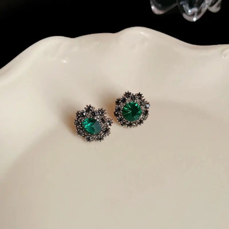 Rhinestone Green Circle Flower Necklace for Women Medieval Vintage Bracelet French Luxury Dainty Earrings Jewelry Sets Wholesale Good Vibrations Adult Super Store