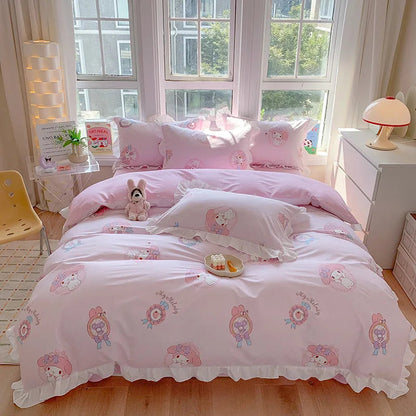 Sanrio Kids Bedding Set Kuromi Cinnamoroll Mymelody Duvet Cover Bed Sheet Pillowcase Bedsheet Double Single King Queen Twin Size Good Vibrations