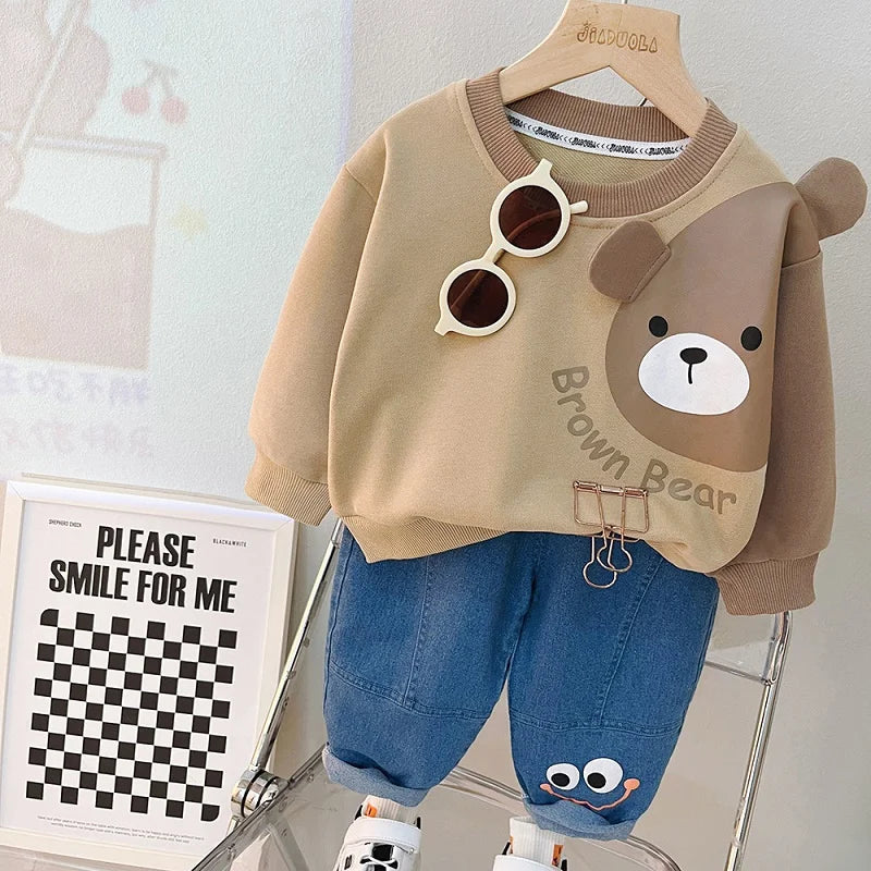 Baby Clothes 2025 New Children's Little Bear Long Sleeve Set Boys and Girls' Letter Sweater Pants Two Piece Set Simple Sportswea Good Vibrations
