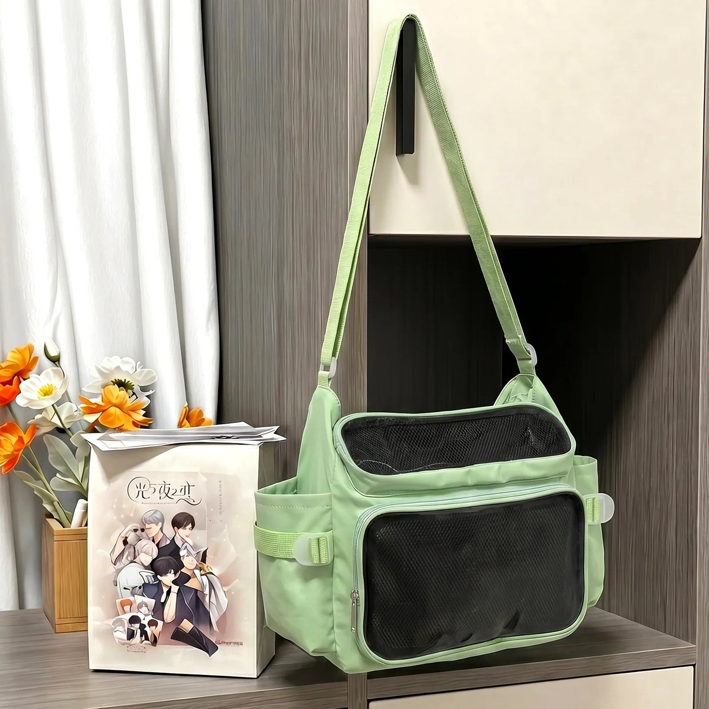 Academy Style Crossbody Bag Lightweight School Bag Adjustable Strap Clear Front Pocket for Daily Carry Good Vibrations