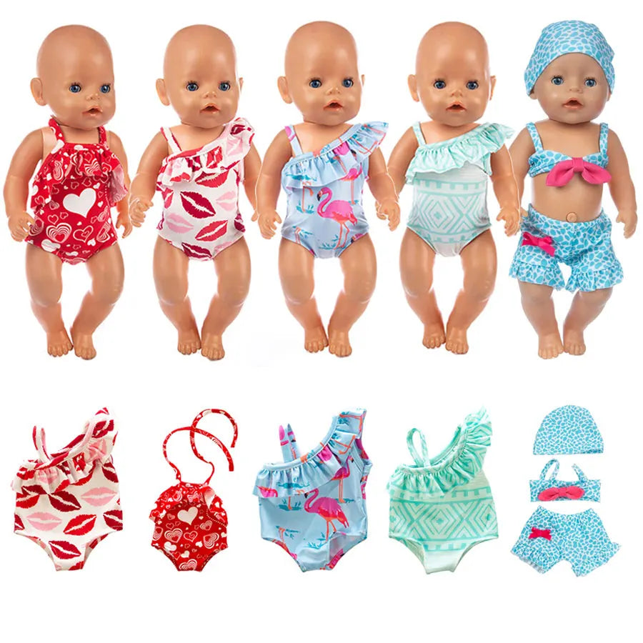 Cute Swimming Suit for 16-18Inch American Doll Sweet Heart Print Doll Swimsuit Clothes for 43Cm Newborn Baby Doll Kids Gift Good Vibrations