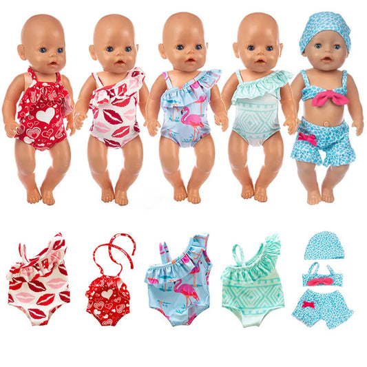 Cute Swimming Suit for 16-18Inch American Doll Sweet Heart Print Doll Swimsuit Clothes for 43Cm Newborn Baby Doll Kids Gift Good Vibrations