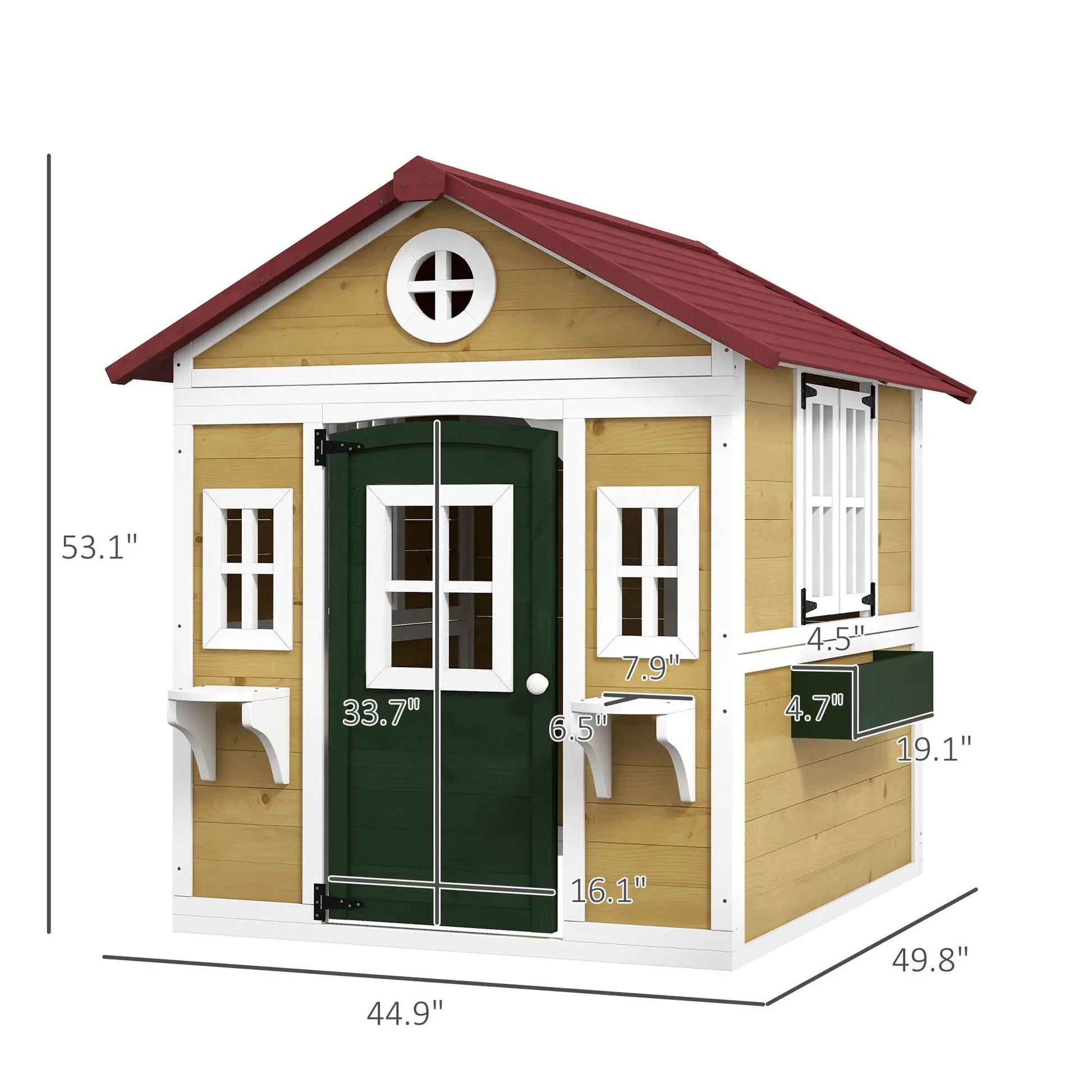 Beige Wooden Playhouse with Outdoor Doors and Windows Planter Pots for Kids 3-8 Years Good Vibrations