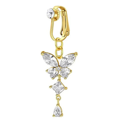 Clip On Belly Button Ring Butterfly Copper Zircon Pink Fake Belly Piercing Umbilical Navel Body Jewelry Trendy Fashion Style Good Vibrations Adult Super Store