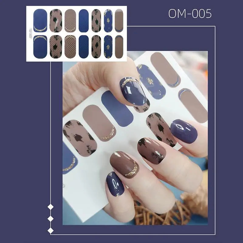 14 Strips Leopard Print Semi-Cured Gel Nail Decals 3D Gradient Waterproof Full Cover Flakes Nail Sticker DIY Adhesive Nail Wraps Good Vibrations