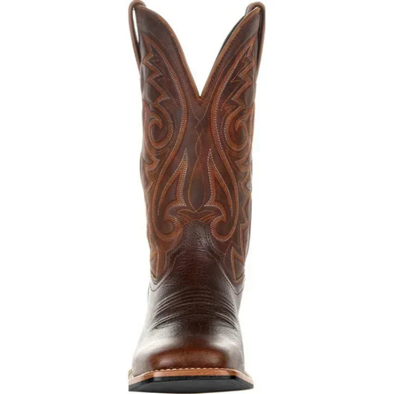 Mid-calf Western Boots Men Black Brown Cowboy Boots Handmade Leather Shoes for Men 2025 New Punk Man Women Unisex Riding Boots Good Vibrations