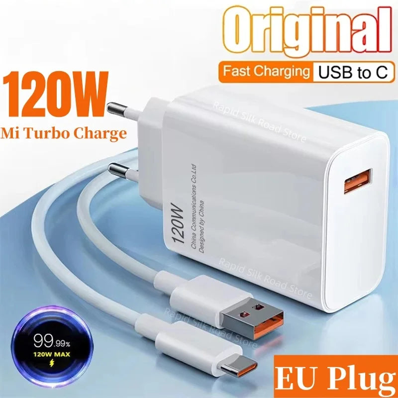 120W Ultra Fast Charger QC 5.0 EU Plug 6A Type C Cable 67W 55W 33W Rapid Charging Adapter For iPhone Huawei 2025 Good Vibrations
