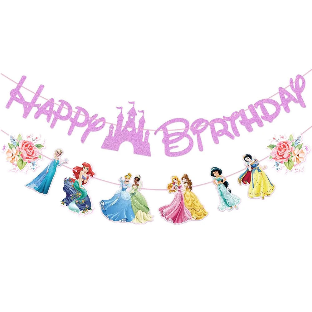 Princess Party Favor Girls' Happy Birthday Banner Princess Pinata Fillers Mask Stickers Disposable Tableware Set Decorations Good Vibrations