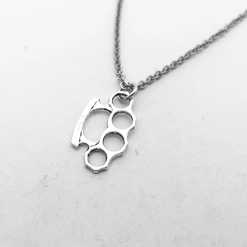 Brass Knuckles Pendant Necklace for Women Men Neck Chain Vintage Summer Gothic Goth Jewelry Trend 2022 Accessories Holiday Gifts Good Vibrations