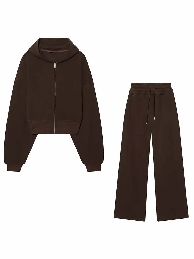 HH Woman Spring Fashion Long Sleeves Round Neck Hooded Sweatshirt + Mid-Rise Elasticity Trousers Female Casual Two Piece Set Good Vibrations