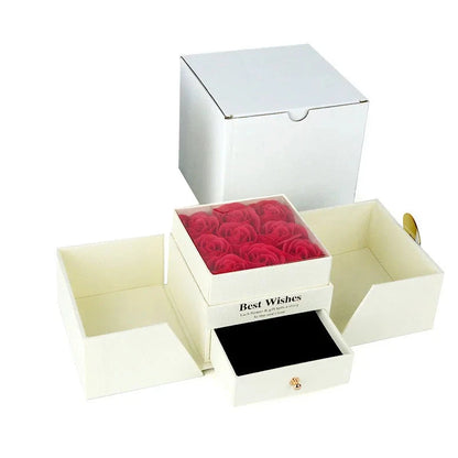 Birthday Gift for Girlfriend - 9 Rose Jewelry Box with Drawer Storage, Quadrilateral Spray-Painted Plastic Design, Perfect for H Good Vibrations