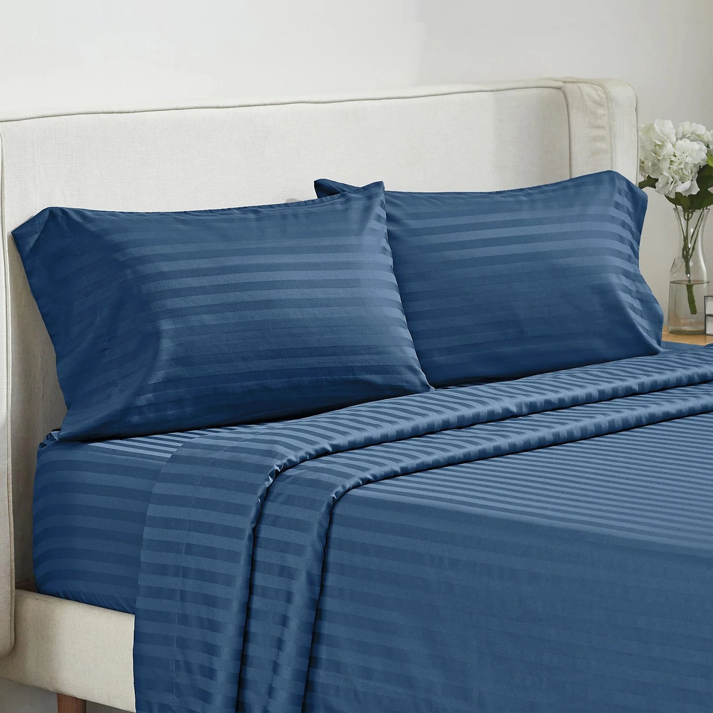 Battilo Bed Sheets 4 Pieces Set Luxury Fitted Flat Sheet with Pillowcases Solid Stripe Bedding Set For Twin Full Queen King Size Good Vibrations