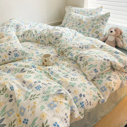 Ins Simple Flower Bed LinenTwin Full Queen King Size Bed Sheets Set  Adults Kids Floral Bed Comforter Sets Bed Duvets Kawaii Good Vibrations