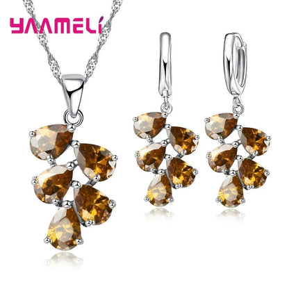 Anniversary Gift For Women Trendy 925 Sterling Silver Color Jewelry Sets Cubic Zirconia Pendants Necklaces Charm Hoop Earrings Good Vibrations Adult Super Store