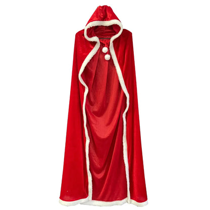 Christmas Shawl Cape Hooded Santa Claus Costume Christmas Performance Costume Red with Hat Cosplay Costume Winter Warm Coat Good Vibrations