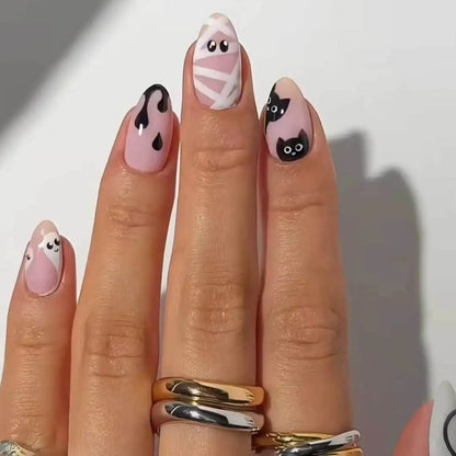 24Pcs Purple Bat French with Design Fake Nails Mid-length Almond Press on False Nails Halloween Detachable Full Cover Nails Tips Good Vibrations