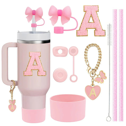 10PCS Accessories Set for Stanley Cup, 2 Straw and Brush and 1 Flower Charm Chain 3 Spill Proof Stopper Flowers Straw Cover Boot Good Vibrations