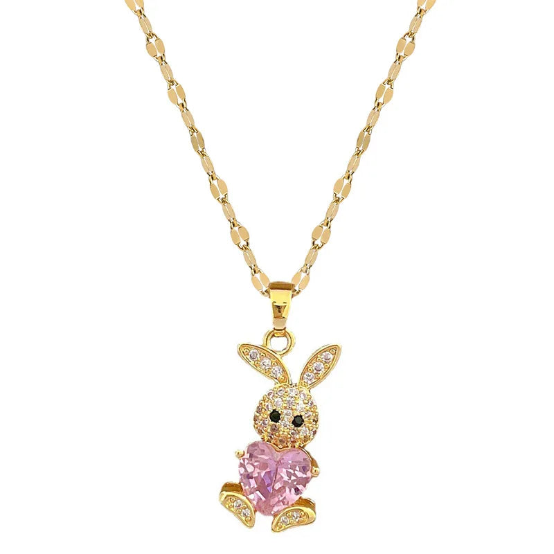 Stainless Steel Jewelry Sets for Woman Girls Shining Austrian Crystal Cute Rabbit Pendant Necklace Huggie Earrings Birthday Gift Good Vibrations Adult Super Store