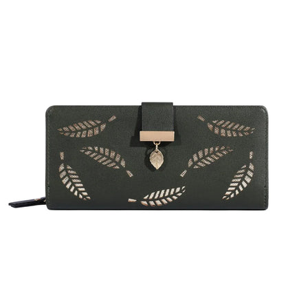 Women Wallet PU Leather Purse Female Long Wallet Gold Hollow Leaves Pouch Handbag For Women Coin Purse Card Holders Clutch Good Vibrations
