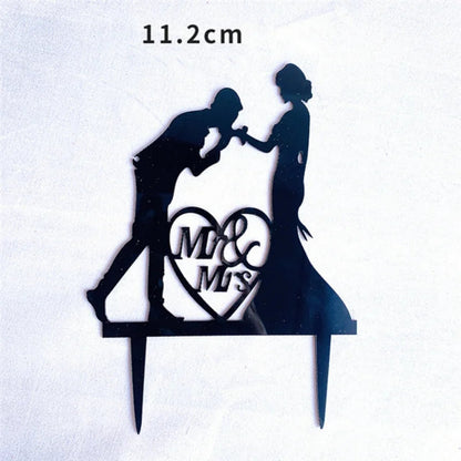 Mrs & Mrs Wedding Party Cake Topper Gold Black Ring Acrylic Wedding Cake Toppers Dessert Decoration Bride Groom Baking Supplies Good Vibrations