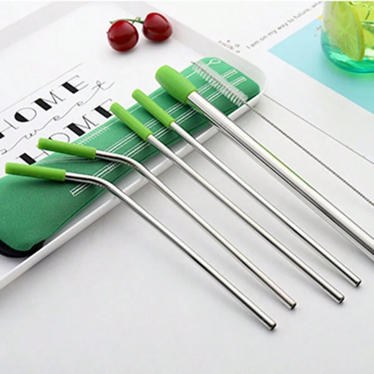 7pcs Eco-Friendly Stainless Steel Straw Set With Silicone Tips, Cleaning Brush & Storage Bag - Reusable Drinking Accessories Good Vibrations