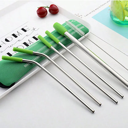 7pcs Eco-Friendly Stainless Steel Straw Set With Silicone Tips, Cleaning Brush & Storage Bag - Reusable Drinking Accessories Good Vibrations
