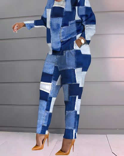 2 Piece Sets Woman Outfit,Women's Print Two Piece Set, O-neck Casual Long Sleeve T-shirt, Top And Pants, 2-piece, Spring, 2024, Good Vibrations