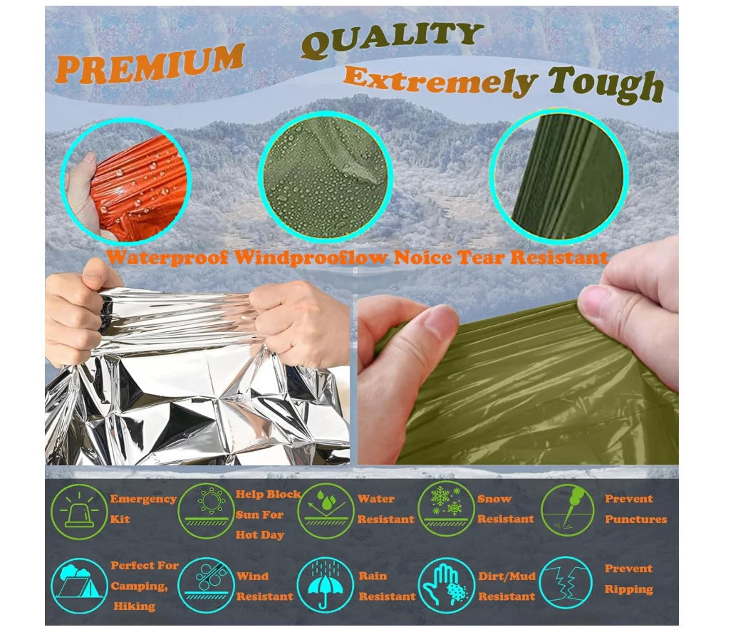 4X Survival Gear kit, Emergency Poncho (2pc), Emergency Space Blanket (2pc)for Outdoors, Hiking, Camping, Bug Out Bag, Good Vibrations