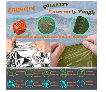 4X Survival Gear kit, Emergency Poncho (2pc), Emergency Space Blanket (2pc)for Outdoors, Hiking, Camping, Bug Out Bag, Good Vibrations