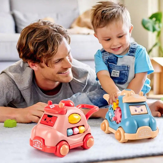 Kid Pull Along Toy Walking Trolley Musical Light Up Car Toy Crawling To Walking Learning Toys Cartoon Polyhedral Trolley Car Toy Good Vibrations