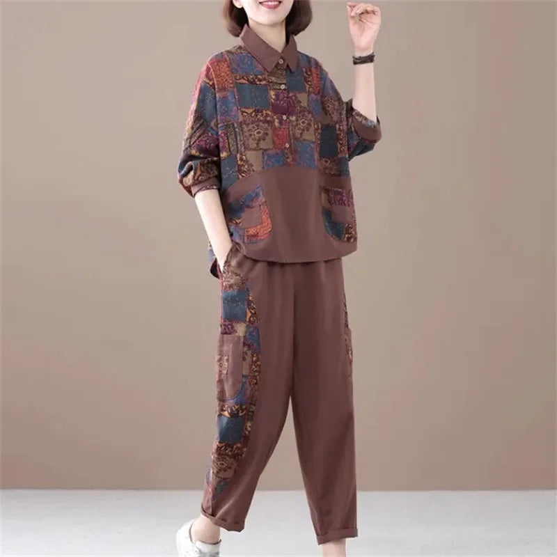 Women Suit Spring and Autumn New Korean Printed Two-piece Set Female Fashionable Casual Cotton And linen Outfit Femme 2PCS ﻿ Good Vibrations