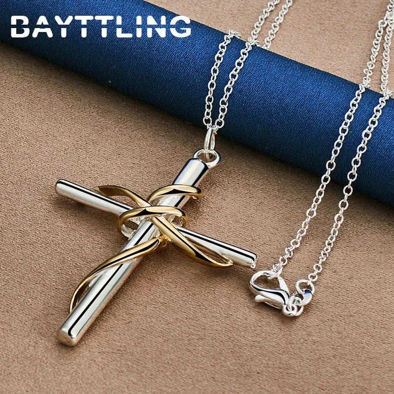 925 Sterling Silver 16-30 Inches Simple Cross Necklace For Women Men Fashion Wedding Gift Jewelry Good Vibrations