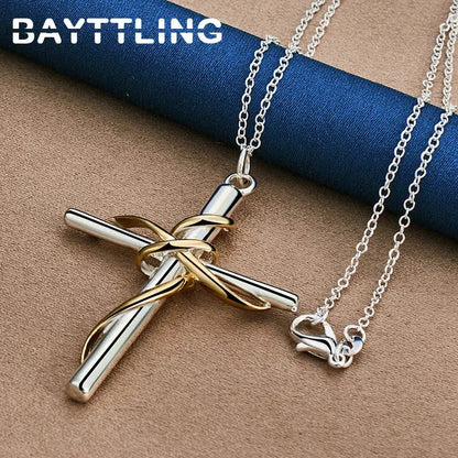 925 Sterling Silver 16-30 Inches Simple Cross Necklace For Women Men Fashion Wedding Gift Jewelry Good Vibrations