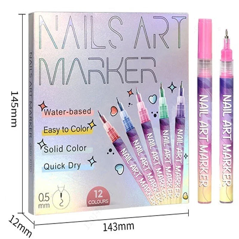 12 Color Nail Art Graffiti Pen Set Nail Marker Drawing Acrylic Paint Pens Waterproof Nail Painting Manicure Extra Fine 0.5mm Good Vibrations