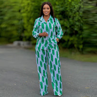 African Fashion Stripe Two Piece Set Women Spring Autumn Casual Button Long Sleeved Shirt Wide Leg Pants Two Piece Set Women Good Vibrations