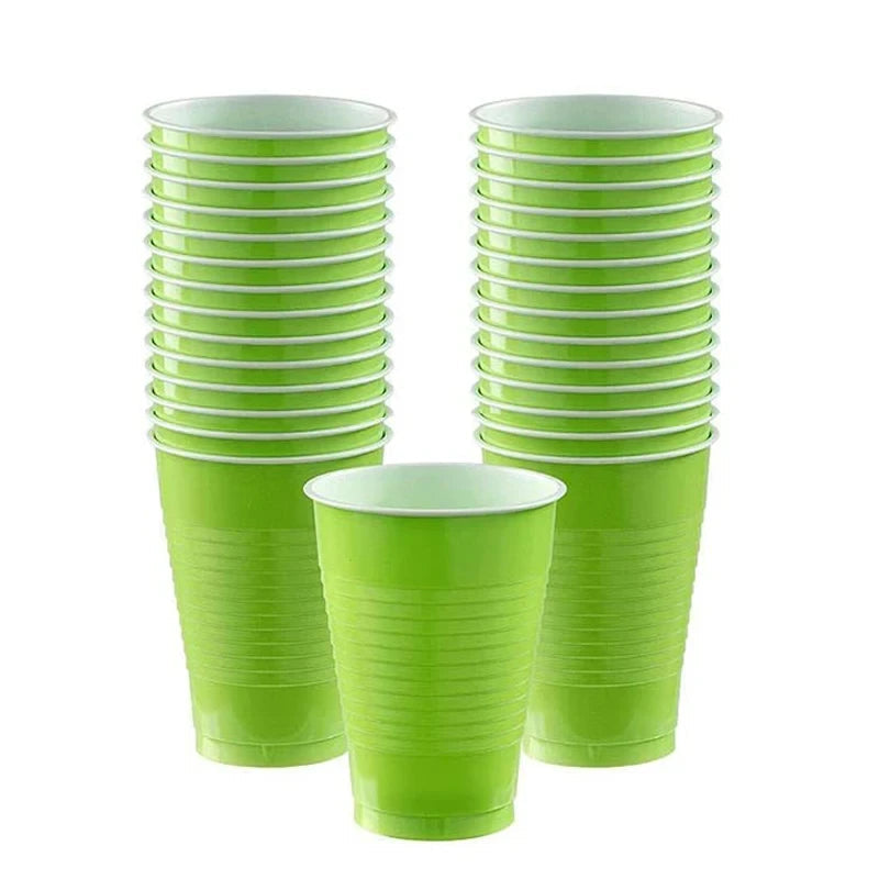 Green Solid Color Party Set Plastic Plate Cup Tablecloth Birthday Party Easter Day Baby Decoration Dinniware Party Supplies Good Vibrations