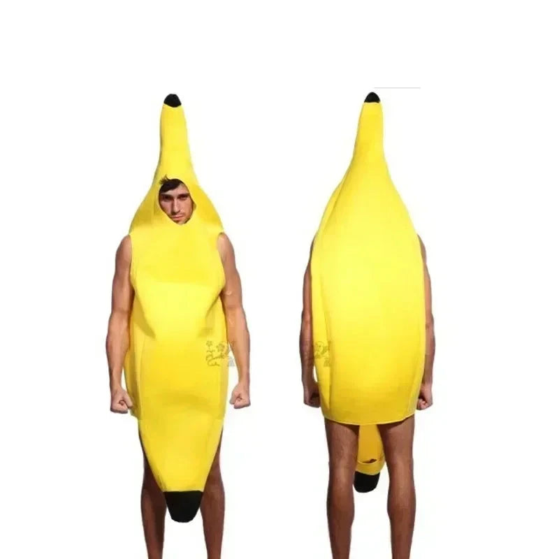 Halloween Banana Costume Funny Couple Outfit for Adults and Kids Fruit Vegetable Cosplay Fancy Dress for Carnival Party Decor Good Vibrations
