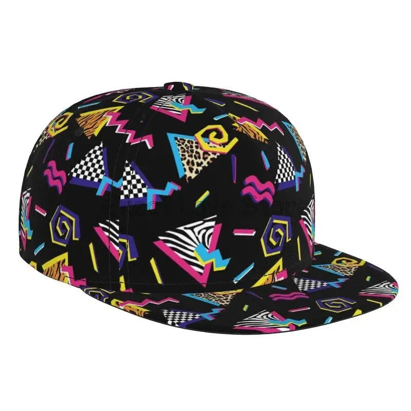 Retro 80s 90s Flat Bill Hat Unisex Snapback Baseball Cap Hip Hop Style Flat Visor Blank Adjustable Black Good Vibrations