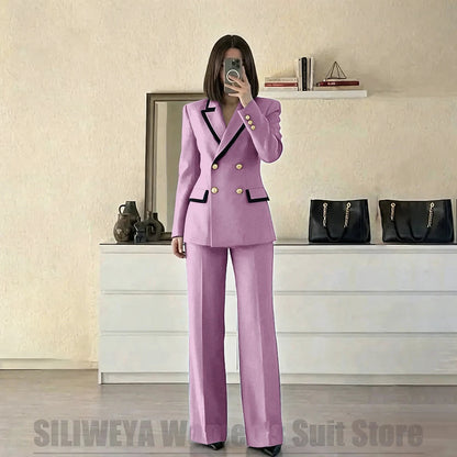 Women's Red Suit Two Piece Set Double Breasted Blazer with Black Trim and Pants Elegant Formal Fashion Daily Casual Party Tuxedo Good Vibrations