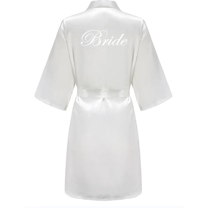 Grass Green Women's White Letter Bride Bridesmaid Short Satin Robes for Wedding Party Getting Ready Good Vibrations
